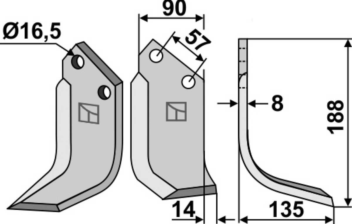 Fräsmesser 188x90mm, rechts
